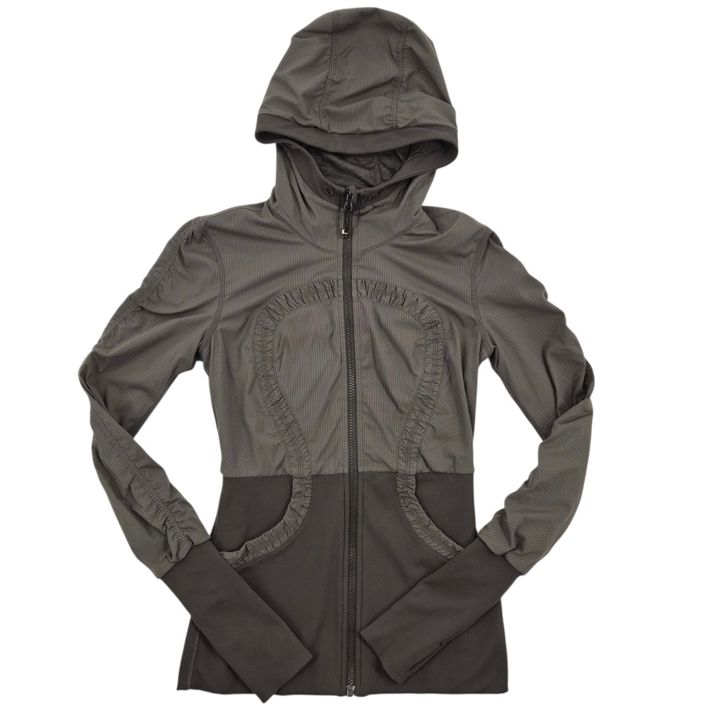 Lululemon Dance Studio Reversible Full‎ Zip Jacket Grey Stripe Thumbholes Size 6